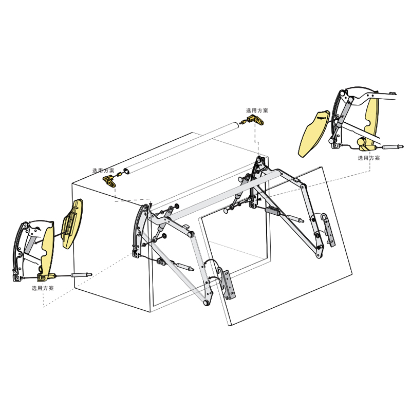 The whole cabinet vertical upward - shift door support tilted upside door support installation diagram