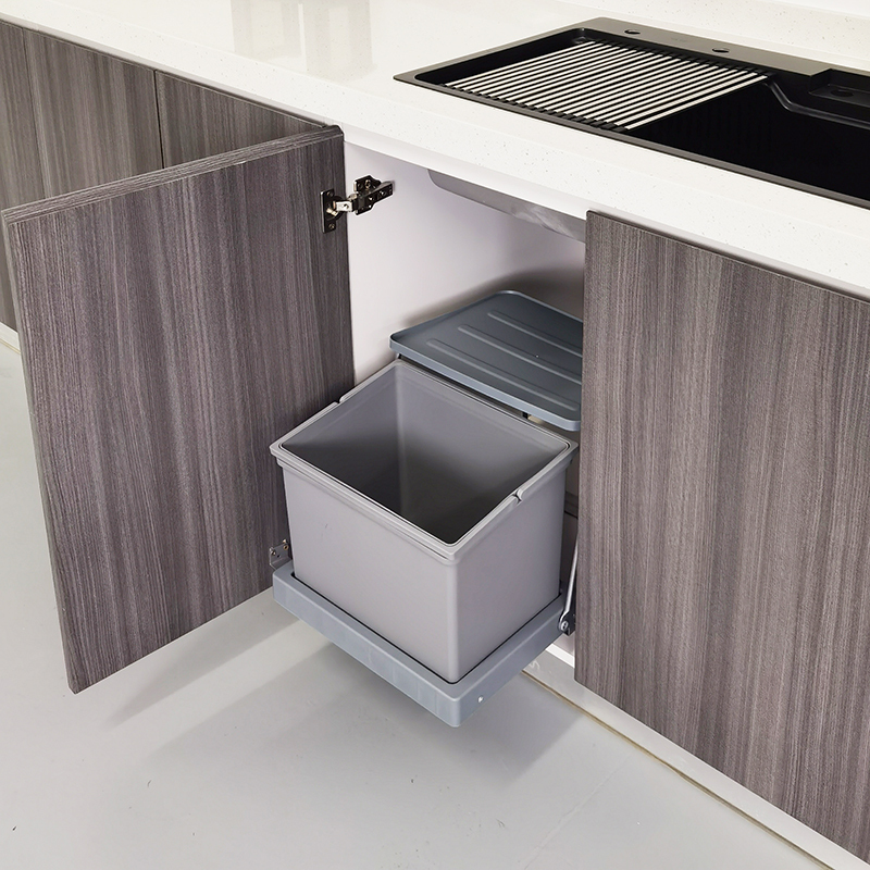 Cabinet Kitchen Sink Cabinet with Door, Built-In Trash Can, Hidden Kitchen Trash Bin with Lid for Sorting