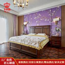 New Chinese solid wood model room Bedside table Sales office Zen Hotel club A full set of engineering custom furniture
