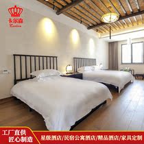 Hotel bed and breakfast Inn bed nightstand Staff single apartment Master bedroom standard room Full set of engineering furniture customization