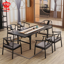 New Chinese dining table and chair combination Model room Hotel villa club Simple modern solid wood antique tea table and chair tea case
