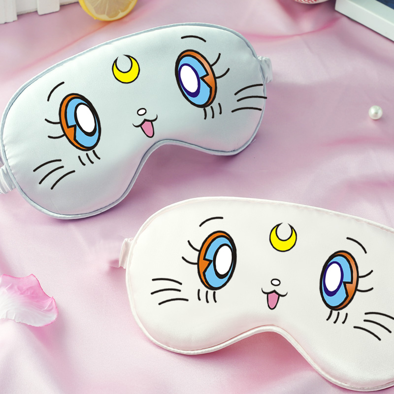 Real Silk Blindfold Shade Sleep Lady Cute Cartoon Eyes Hood Male to blame for special children's nap sleeping waist cover