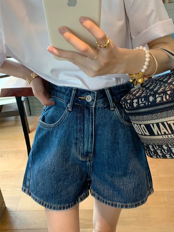 2026 Women's Denim Shorts Summer New Wide-Leg Pants High-Waisted Thin Dark Blue A-Line Hot Pants Slimming Loose Fit