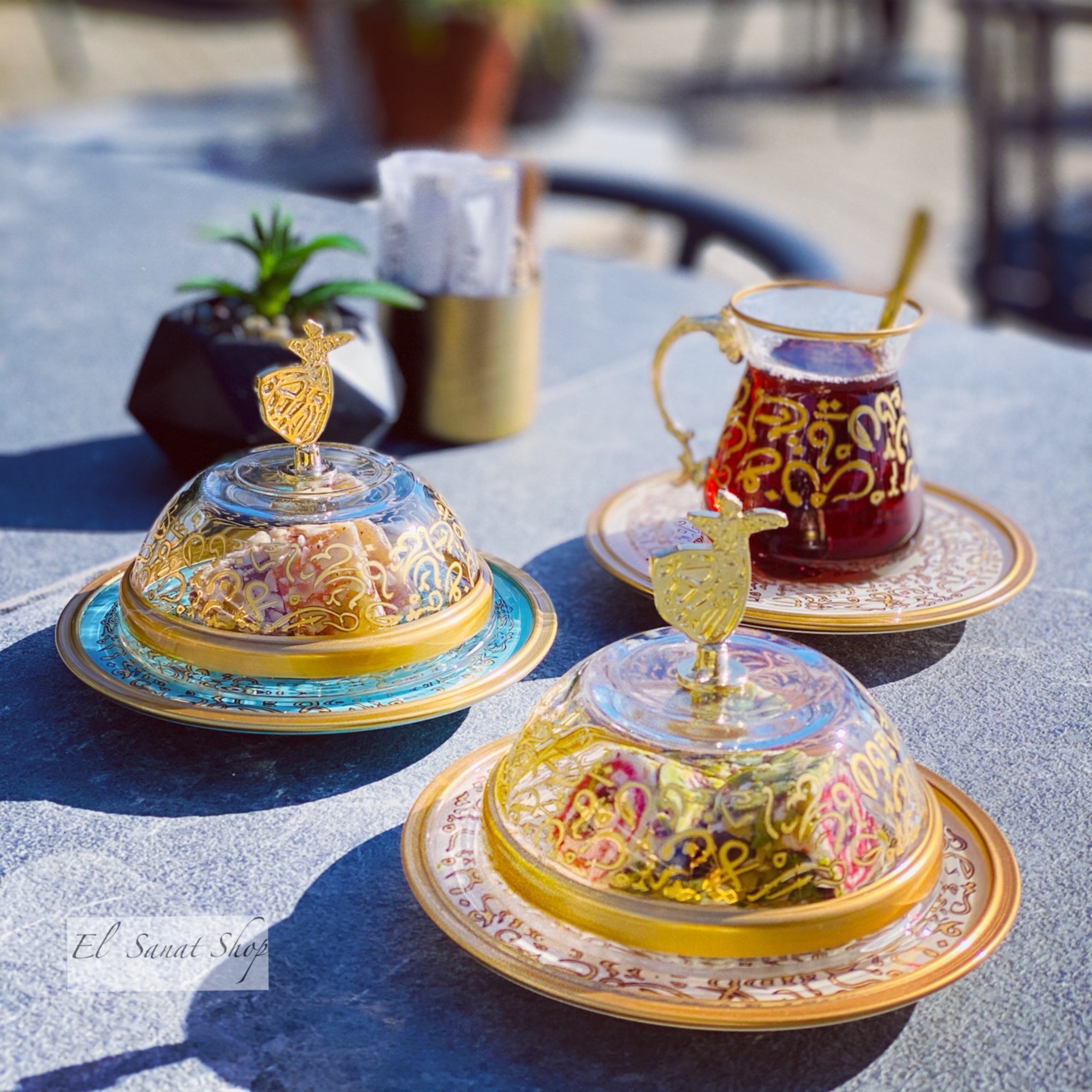 Turkish handmade glass lid candy dried fruit storage jar dim sum afternoon tea dim sum plate luxury storage