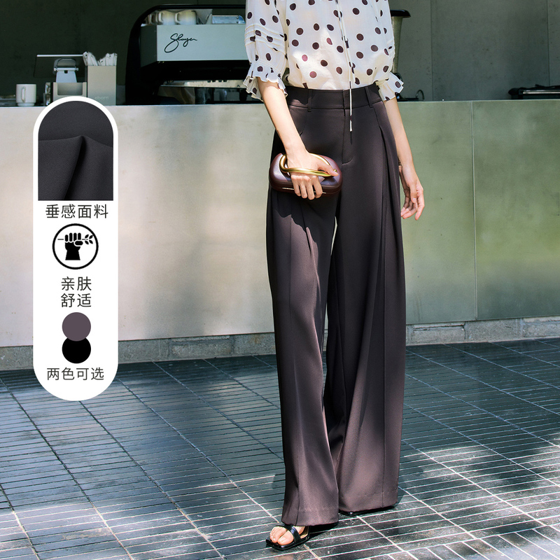 3S Women's Vintage Minimalist Lazy Style High-Waisted Wide-Leg Pants with a Draping Effect, Slimming and Relaxed Old Money Style Casual Pants