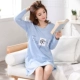 Váy ngủ mùa thu cotton dài tay nữ phiên bản Hàn Quốc của bộ đồ ngủ dài bằng vải cotton dễ thương đồ ngủ xuyên thấu