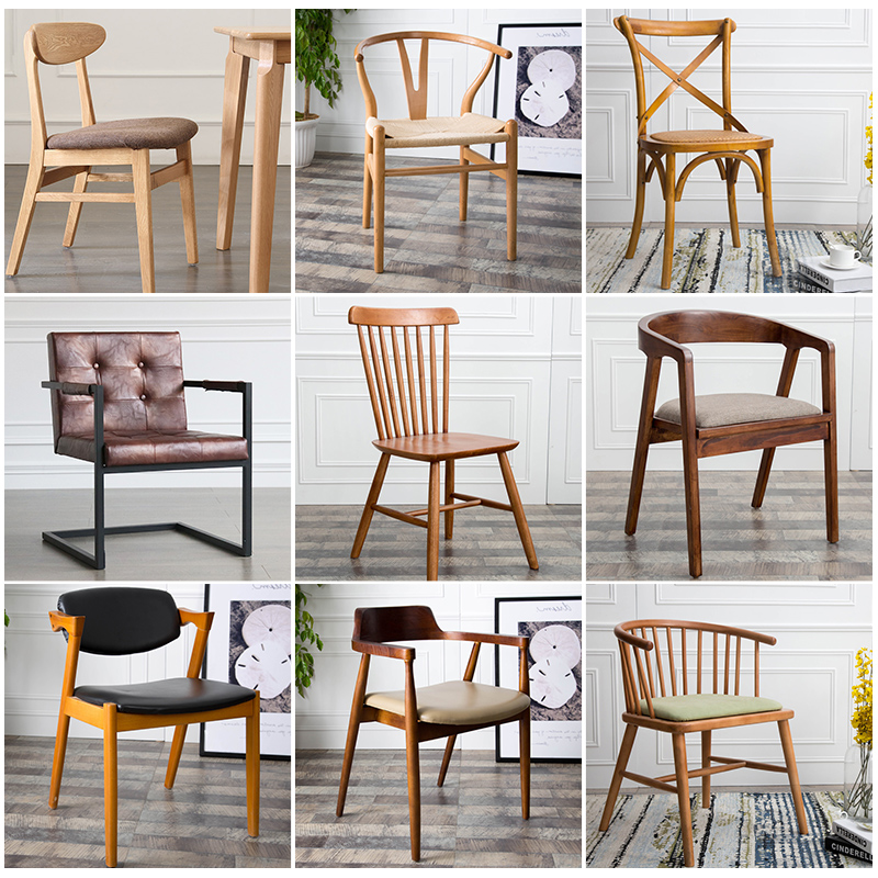 Simple solid wood back restaurant chair home office chair sedentary comfortable desk chair modern light luxury horn chair