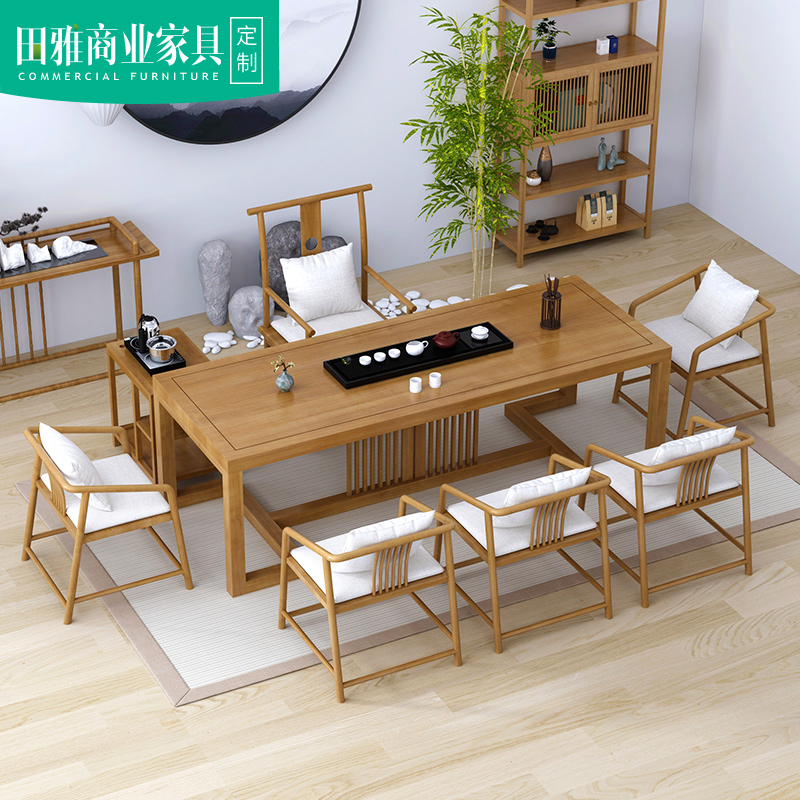 New Chinese style tea table and chair combination set integrated balcony home living room solid wood tea table modern kung fu tea table log