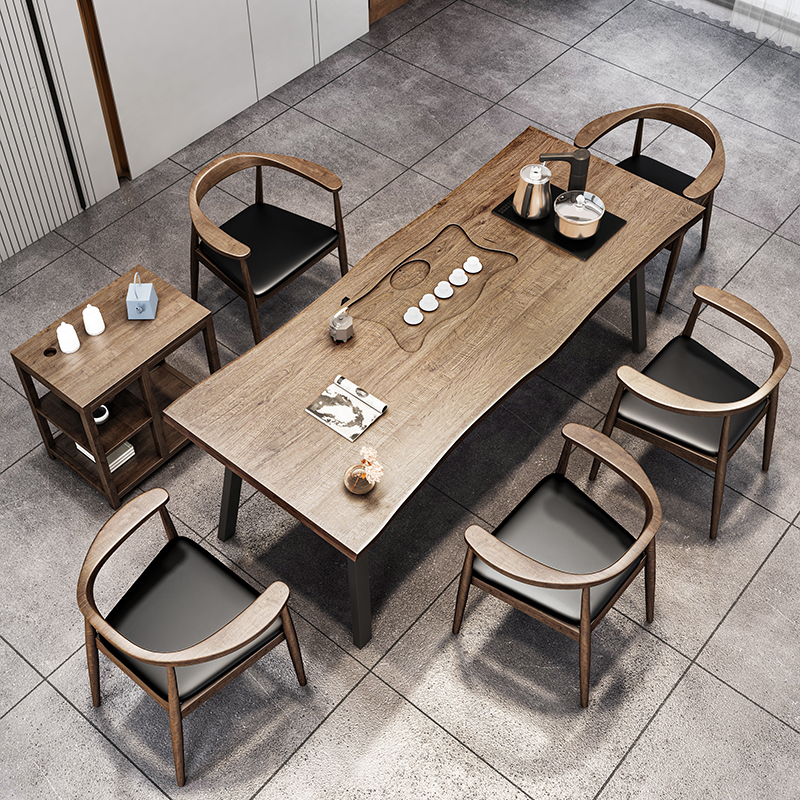 New Chinese tea table and chair combination modern minimal household tea table drawing room tea table office solid wood kung fu tea table