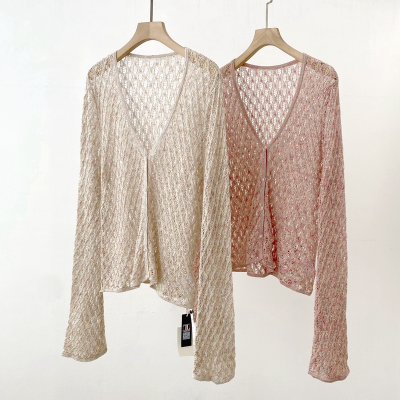The Line D Herbalife Gradient Dyed Sequin Yarn Micro-Flared Sleeve Linen Knit Top