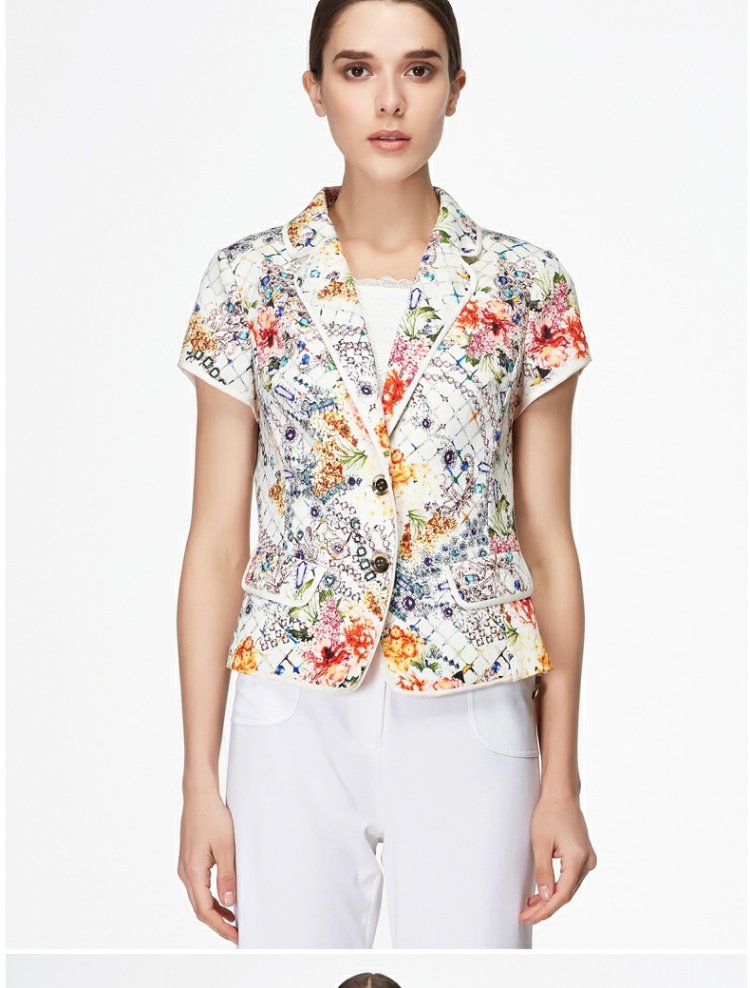IBYI 纳 áo khoác ngắn nữ cổ áo giản dị tay ngắn nữ chuyên nghiệp áo blazer mỏng nữ - Áo khoác ngắn đồ mặc nhà
