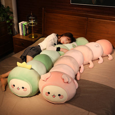 Cute caterpillar throw pillow, long pillow doll, headrest, special doll for girls to sleep with their legs crossed, on the bed