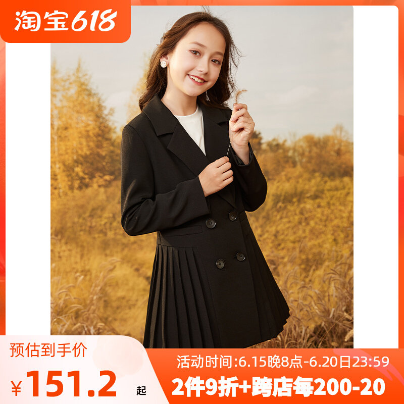 Girl suit jacket 2022 new foreign Korean version in Korean version Long version Spring and autumn big boy girl child little west suit black