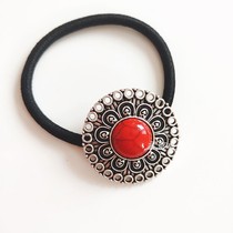 National Wind Hair Rope Featured Retro Leather Gluten Head Rope Ancient Silver Color Original Horsetail Flower Bud Hair Ornaments 2022 New