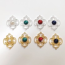 (2 Loaded) Ornament Accessories Gold Silver Color Stone Retro Hollowed-out Carved Flowers Small Pendant Lucky 4 Leaf Grass