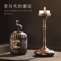 Antique Chinese crane palace lantern copper aromatherapy furnace ornaments lantern fire-proof air-smoked incense burner household plate incense burner tall