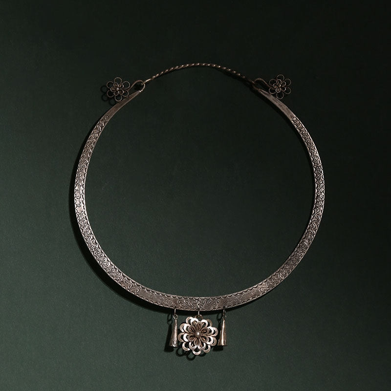 Non-genetic Chengmiao ethnic group Handmade 990 pure silver flower striped item ring