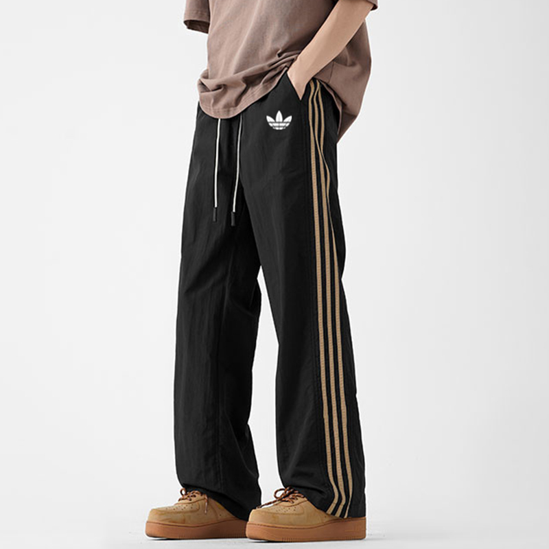 Ole | Ice Silk Quick-Drying Sports Pants for Men, Summer Thin Loose Straight-Leg Pants, American-Style Three-Stripe Casual Long Pants
