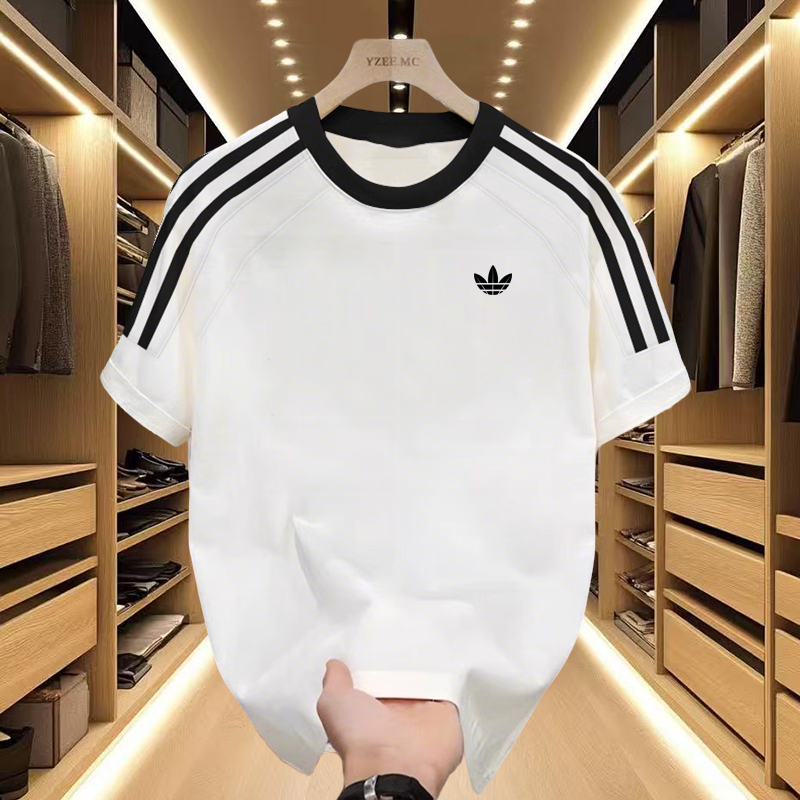 Brand Selection |   Loose T-Shirt Men's Short-Sleeved Three-Stripe American High Street Trendy Handsome Round-Neck T-Shirt Women's