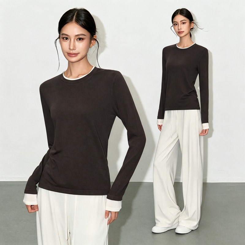 Lulu Vuru Fake Two-Piece Yoga Wear Long-Sleeved Women's Color-Blocked Sports Top Training Pilates Fitness Base Shirt Lulu Vuru Fake Two-Piece Yoga Wear Long-Sleeved Women's Color-Blocked Sports Top Training Pilates Fitness Base Shirt