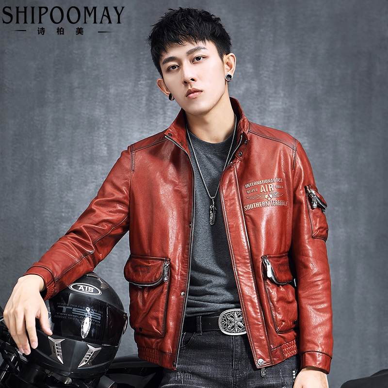 Henning Oil Wax Genuine Leather Leather Clothing Men's Short Soft Sheep Leather Jacket Men's Handsome Qi and Locomotive Suit Jacket Tide