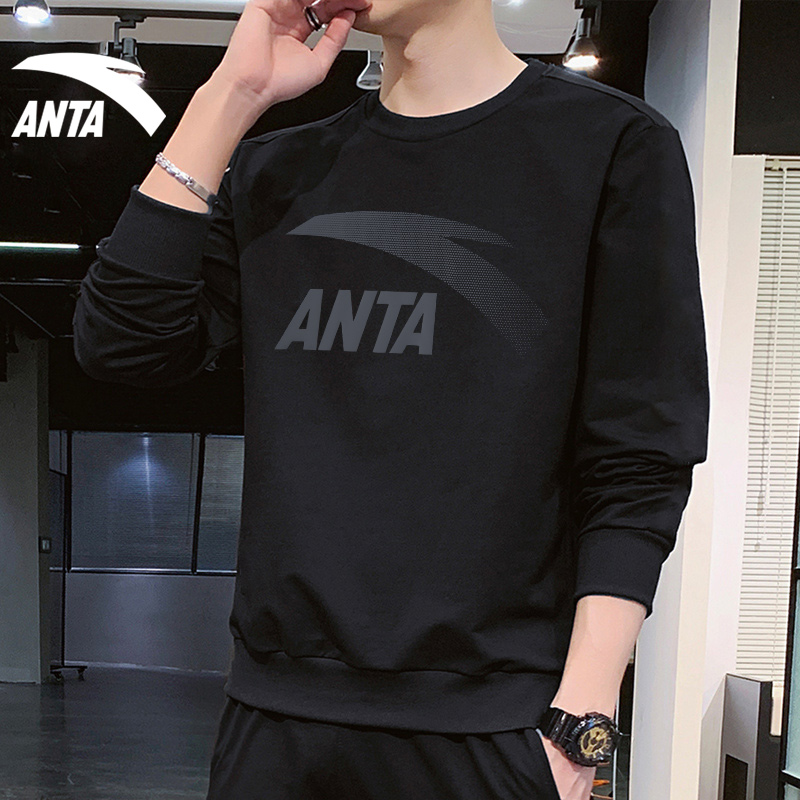 Anta Weiwei Men's round leader Long sleeves T-shirt 2023 Fall new official website Flagship Plus Suede Loose Casual Tree-jacket-Taobao