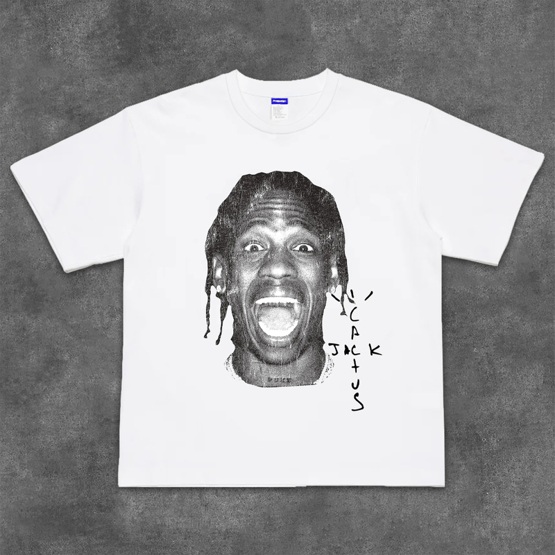 West Sea Stairway Short-Sleeve T-Shirt Travis Scott Hip-Hop Heavy Cotton Loose Round-Neck Half-Sleeve Top