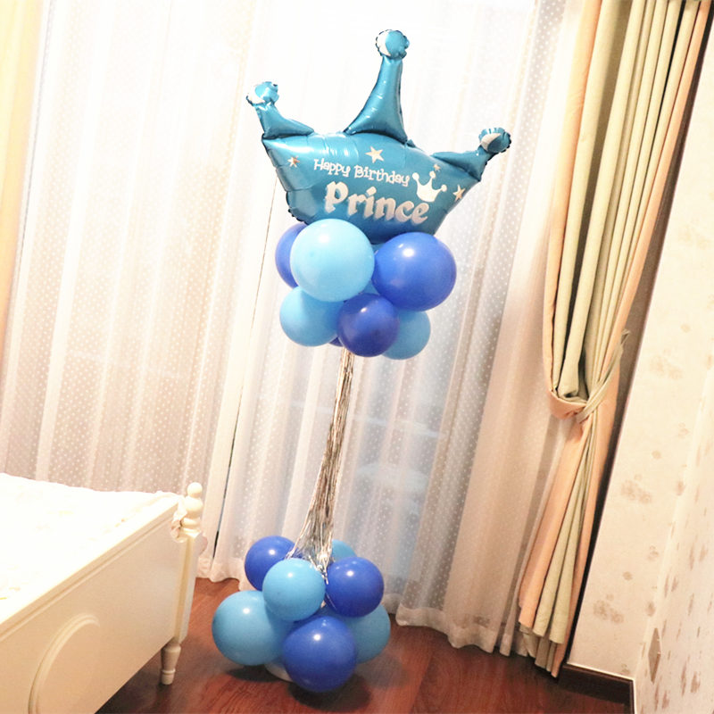 Birthday Cartoon Adults Party Balloon Children Baby 100 Days Full Moon Decoration Arrangement Crown Princess Rain Silk column