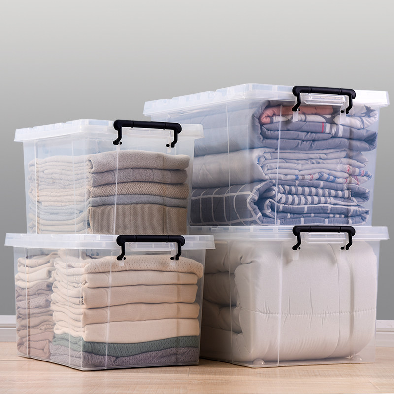 Transparent containing box plastic thickened special large number clothing finishing box clothes containing box with covered pulley to contain the box