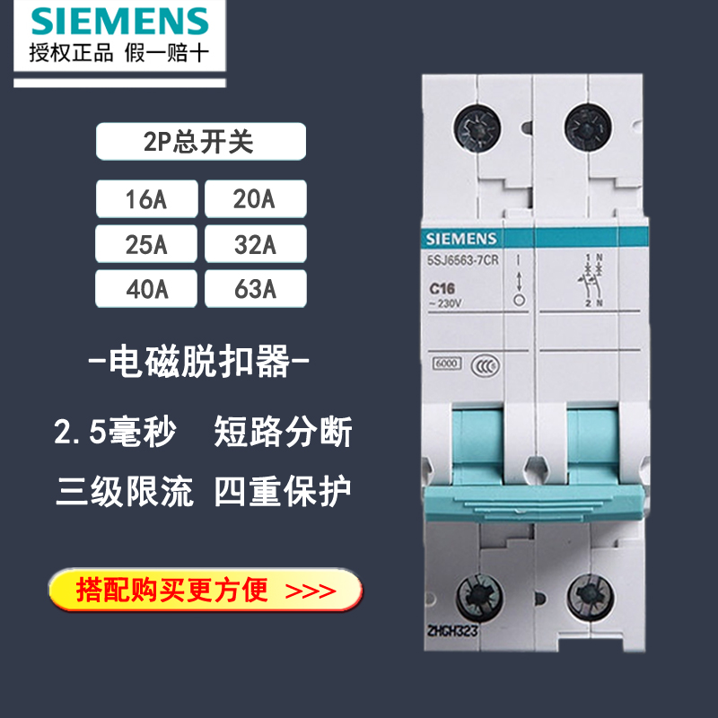 Siemens air switch 2P16 20 25 32 40 63a main switch household green circuit breaker