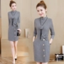 2018 mới của Hàn Quốc phiên bản của đầu mùa thu mùa đông dài tay cơ sở đan len một từ ăn mặc nhỏ phụ nữ ngắn mẫu váy chữ a cho người béo
