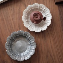 Banzhai creation white and black silver petal pot inherited from Jingdezhen handmade dry brewing station retro tea set pink flower-shaped dessert plate