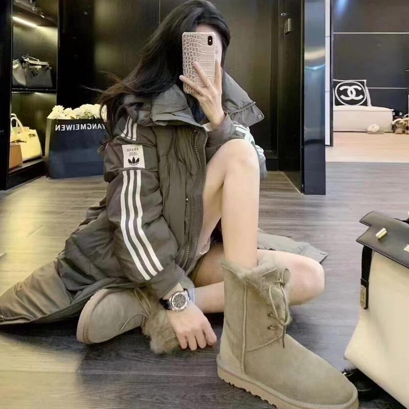 Women's Winter New Hooded Long Sports Striped 2024 Clover Thick Loose White Duck down Jacket Women's Winter New Hooded Long Sports Striped 2024 Clover Thick Loose White Duck down Jacket