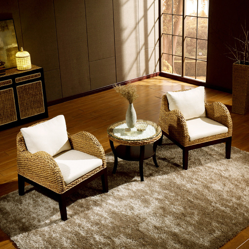 Indonesian Natural Real Rattan Chair Tea Table Three Sets Balcony Casual Table And Chairs Solid Wood Table And Chairs Outdoor Sofa Home Tea Table