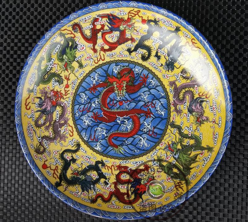 Large diameter 35 cm antique collection blue and white porcelain porcelain antique porcelain painted Kowloon plate ornament decoration