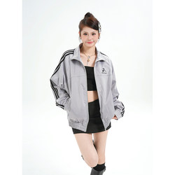 JMJ 2024 New Silver Grey American Retro Sports Jacket Stand Collar Jacket Men and Women's Loose Jacket Versatile