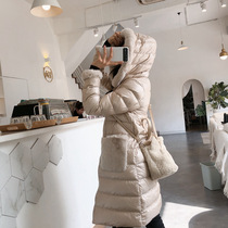 90 white duck down 2019 autumn and winter New thin down jacket women long rabbit hair collar stitching fashion coat