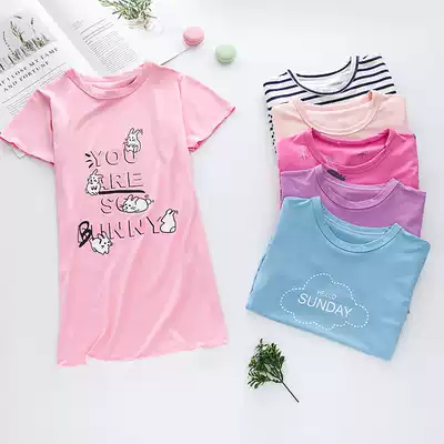 Children's nightskirts summer girls skirts in big children's thin home clothes Princess girls short sleeved nightskirts factory direct sales