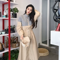 Phụ nữ mùa thu 2018 mới retro Hồng Kông hương vị váy dài sang trọng đầu thu váy dài tay áo khí chất tình yêu đầu tiên váy rúm eo	