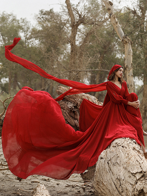 Beach Dress, Egyptian Exotic Style, Desert Red Dress, Yunnan Travel Outfit, Trailing Red Dress, Vacation