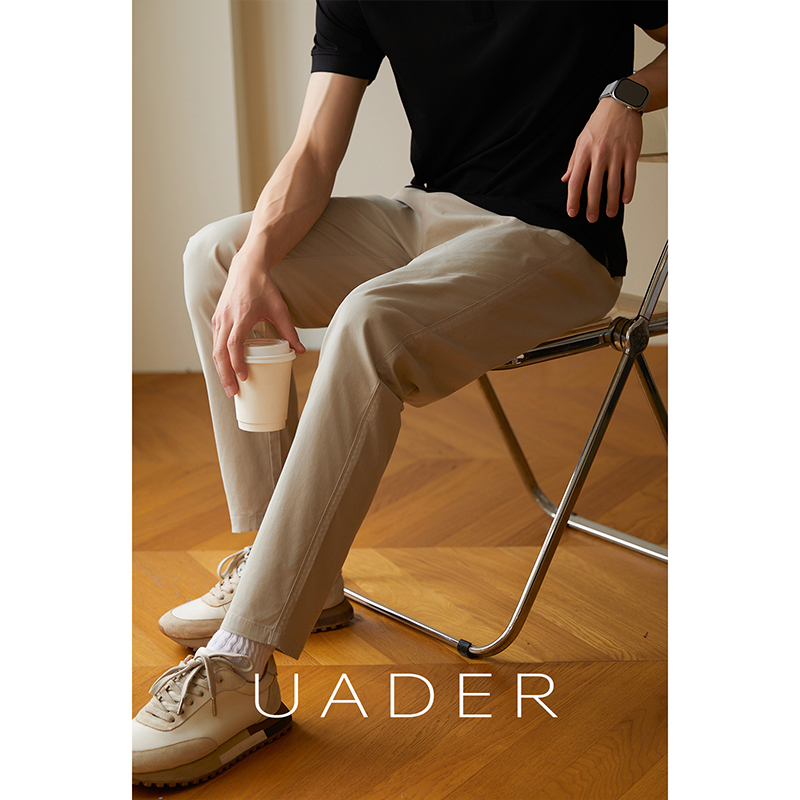 Uader丨Commuting Straight-Leg丨Khaki Business Casual Pants for Men, 26 Spring and Autumn Cropped Pants, Loose Long Trousers