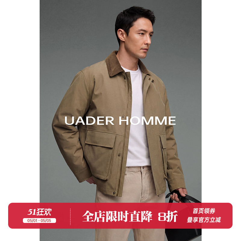 Uader【Retro Barn Style】Contrast Color Corduroy Collar Spring and Summer Barn Jacket Men's Casual Work Clothing