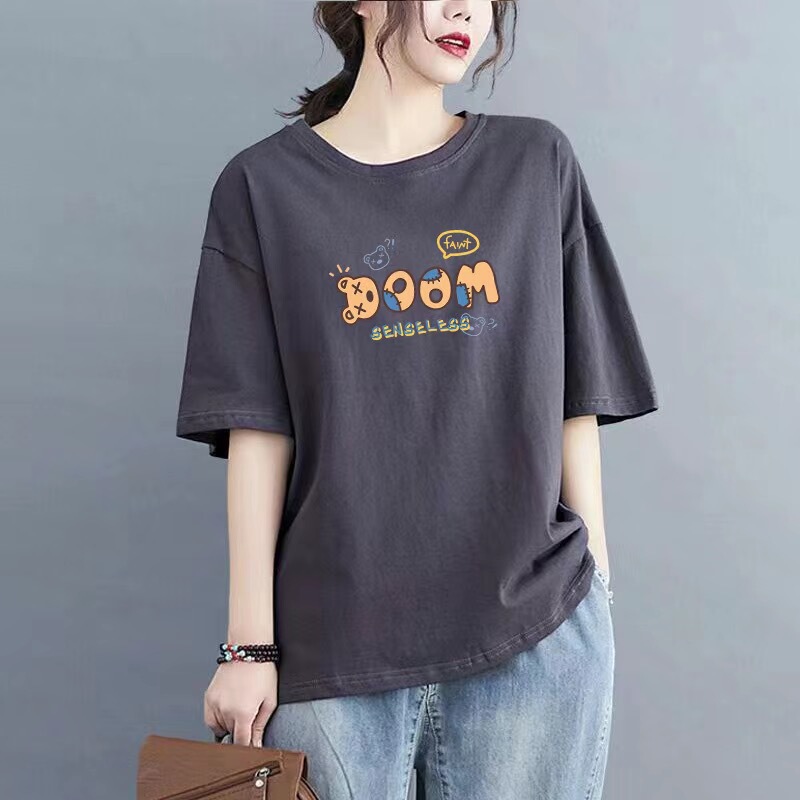 Round Neck T-Shirt for Women, Short-Sleeved, Pure Cotton, Loose Fit, Slimming, Summer 2025 New Popular Style, Versatile Half-Sleeve Top