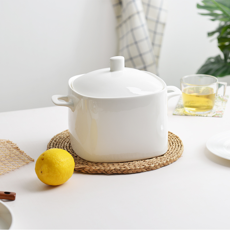 Imperial pottery dynasty white ceramic basin large creative household ears big soup soup pot large soup bowl with cover