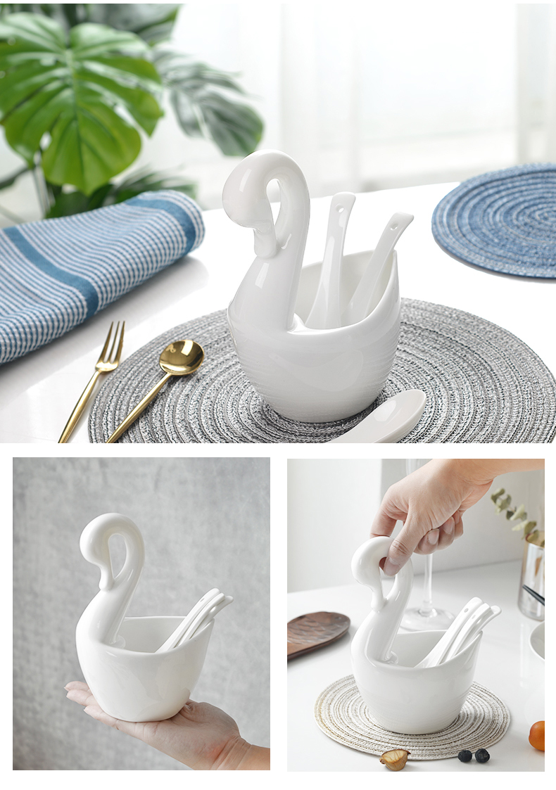 Kitchen shelf ipads porcelain pure white bamboo chopsticks chopsticks box ceramics cutlery receive basket swan