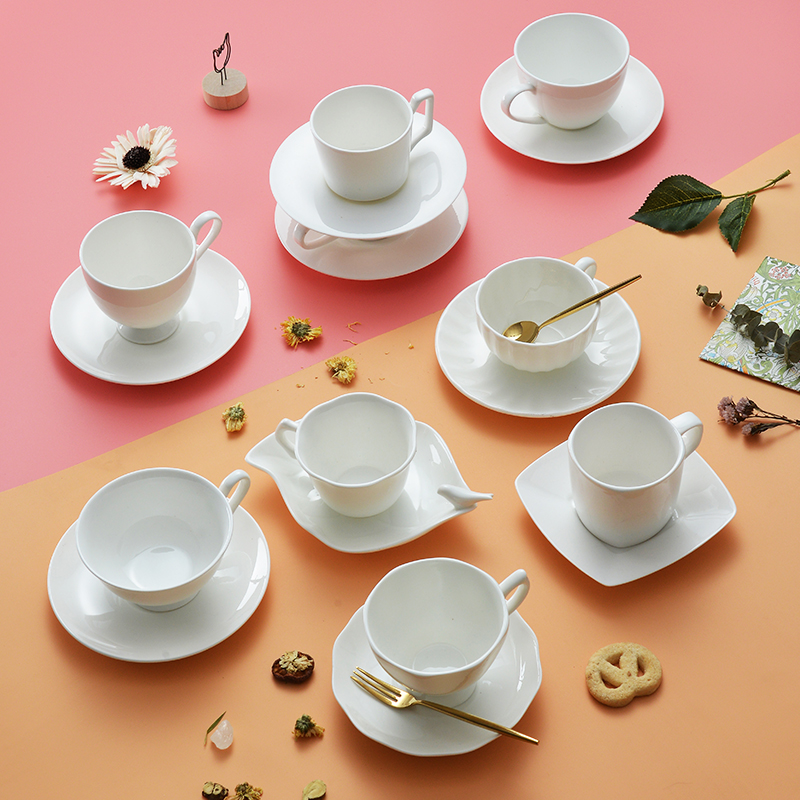 Pure white ipads China coffee cups and saucers office coffee cup cafe custom logo printing ceramic cup with dish to send a spoon