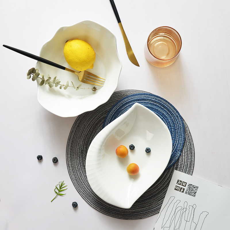 Pure white ipads porcelain special - shaped plate microwave salad bowl can dish fruit tray