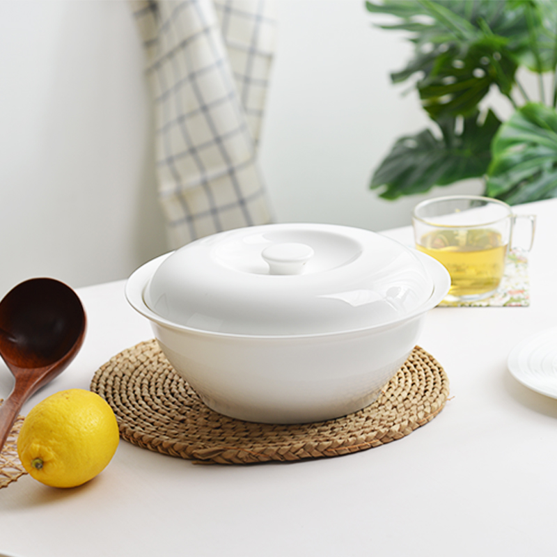 Imperial pottery dynasty white ceramic basin large creative household ears big soup soup pot large soup bowl with cover