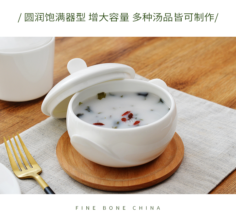 Tangshan pure small white ipads porcelain ceramic water stew stew pot with cover stew stew steaming cup bird 's nest tureen