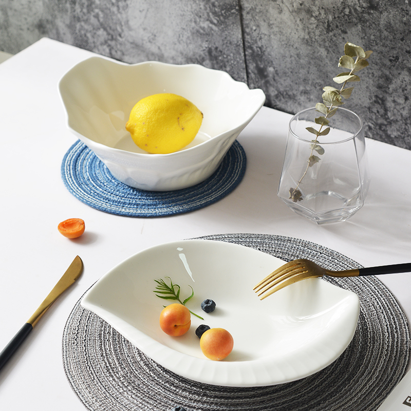Pure white ipads porcelain special - shaped plate microwave salad bowl can dish fruit tray